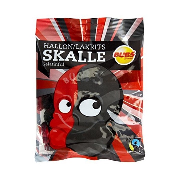 Bubs Godis Sachet de bonbons variétés – Bonbons scandinaves framboise, réglisse et crâne, 90 g 