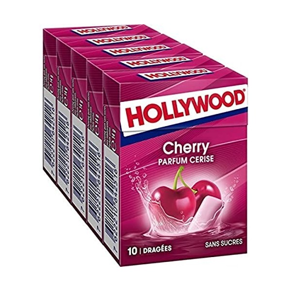Hollywood Chewing-gum à la cerise, sans sucres - La boîte de 10, 70g