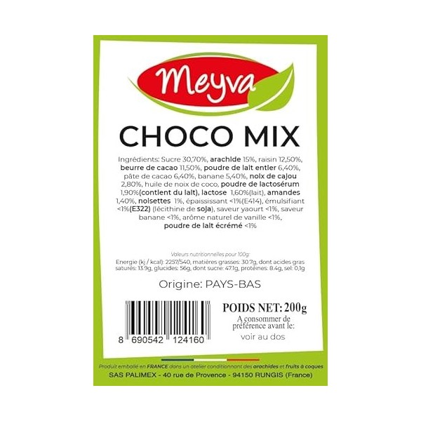 MEYVA Fruits Secs - Choco Mix - Confiserie sucrée - 12x200g