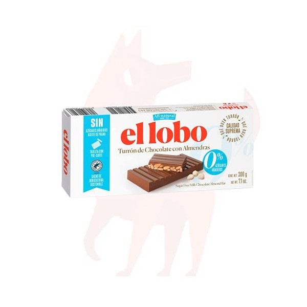 EL LOBO - Touron au chocolat au lait et amandes selectionnées, Texture croquante, Qualité Suprême, Tablette pré-coupée en por