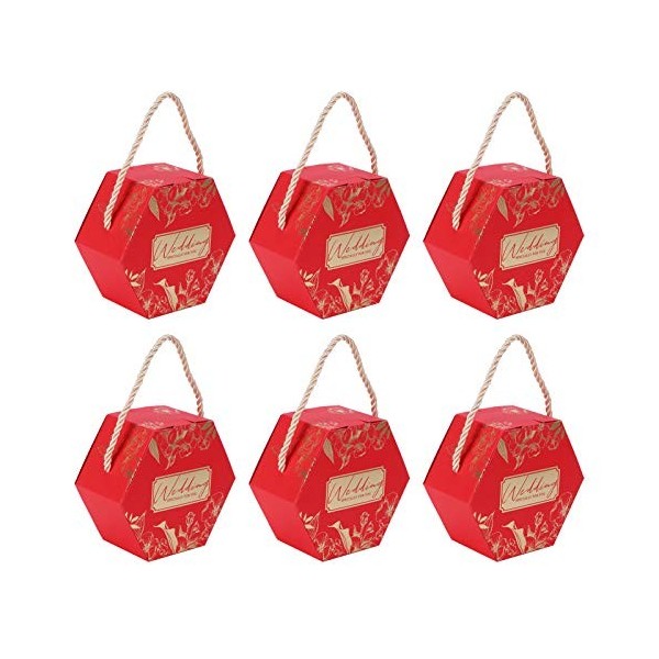 jerss Bonbons Boîtes Sacs-Cadeaux Hexagonal pour Fournitures De Mariage Boîte De Bonbons Portable Bouteilles De Bonbons Roug