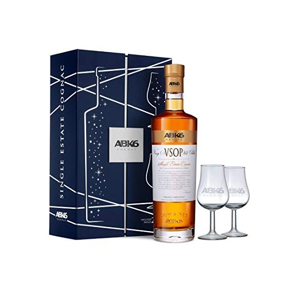 ABK6, Cognac VSOP 70cl, 40% alc, Coffret cadeau 2 verres, Elu WORLD BEST COGNAC VSOP 2020