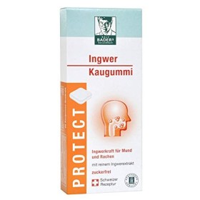 BADERs PROTECT le chewing-gum au gingembre de la pharmacie. Avec les substances piquantes des gingérols. Idéal aussi en voyag