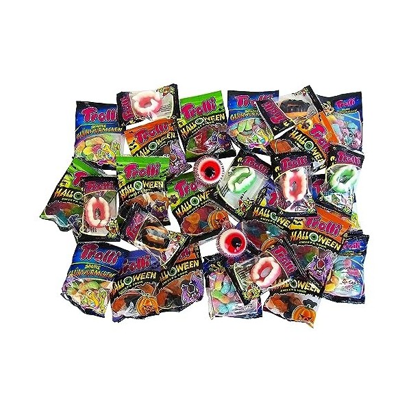 Trolli Halloween Bonbons Doux et Acidulés en sachet de 360g, mélange de bonbons avec des yeux globuleux, des vers acidulés et