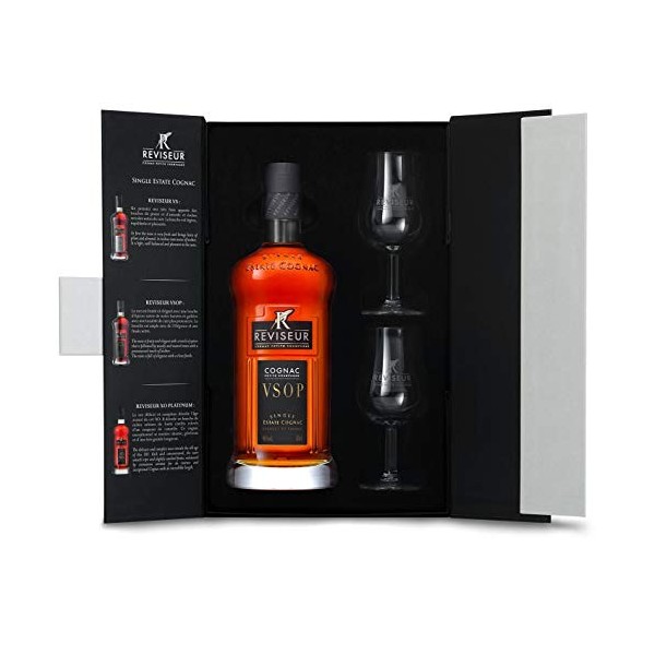 Réviseur, Cognac VSOP 70cl, 40% alc, Coffret 2 verres Réviseur, Single Estate Cognac Cru Petite Champagne.
