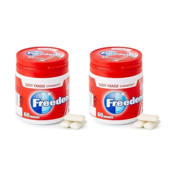 FREEDENT - Chewing-gum goût Fraise sans sucres - Boîte de 60 dragées - 84g Lot de 2 