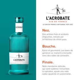 LAcrobate - Gin Bio Artisanal Français - Médaille d’or Concours Mondial de Bruxelles 2021 - 44 Pour cent Alcool - Origine : 