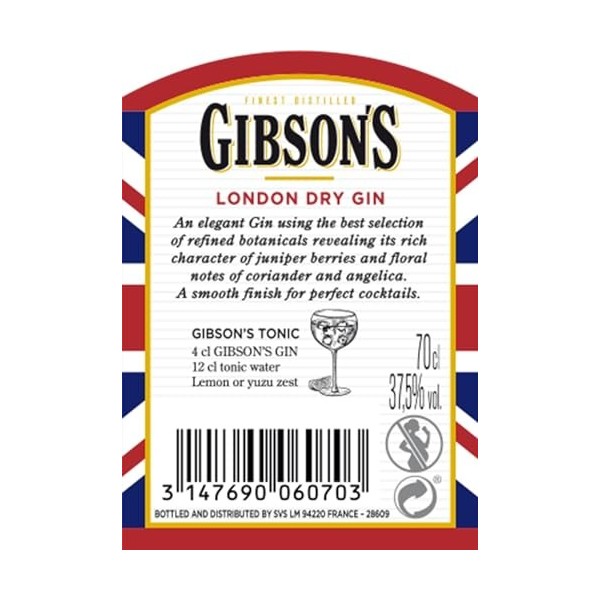 GIBSONS London Dry Gin 70 cl - 37,5% vol.