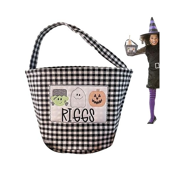 Ohicki Fourre-Tout Trick Or Treat | Sac fourre-Tout à Carreaux pour Trick Or Treat Candy,Pumpkin Party Favor Goodie Bags avec