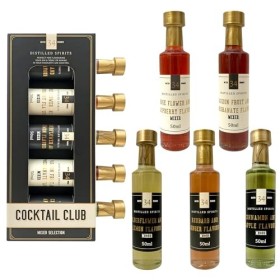 Coffret cadeau de gin avec 5 sirops à cocktail aromatisés – Cadeau de luxe pour homme et femme – Rhubarbe et gingembre et plu
