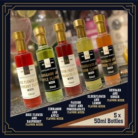 Coffret cadeau de gin avec 5 sirops à cocktail aromatisés – Cadeau de luxe pour homme et femme – Rhubarbe et gingembre et plu