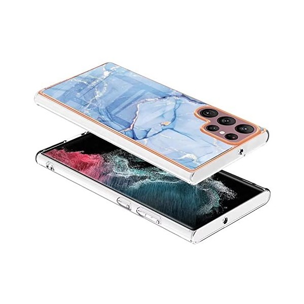 TTVV Miagon Marbre Coque pour Samsung Galaxy S22 Ultra Étui Fine Antichoc Dur PC Silicone Fin Housse Protection Bumper Case C