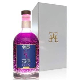 Coffret Gin Violet Avec Feuille dor 23K - Premium Liqueur - Gin Tonic Cadeau Pour Homme & Femme - 15 Botaniques - Mûres des 
