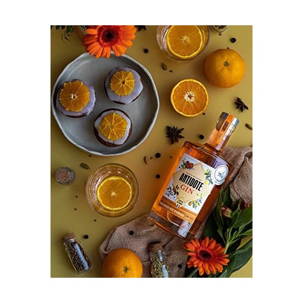 Antidote Gin Orange de Corse - Qualité Premium - Produit en France à partir de raisins français - 17 plantes aromatiques, 5 d