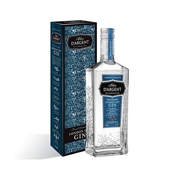 Bleu dArgent - London Dry Gin - Coffret avec bouteille et étui cadeau 1 x 0.70 L 