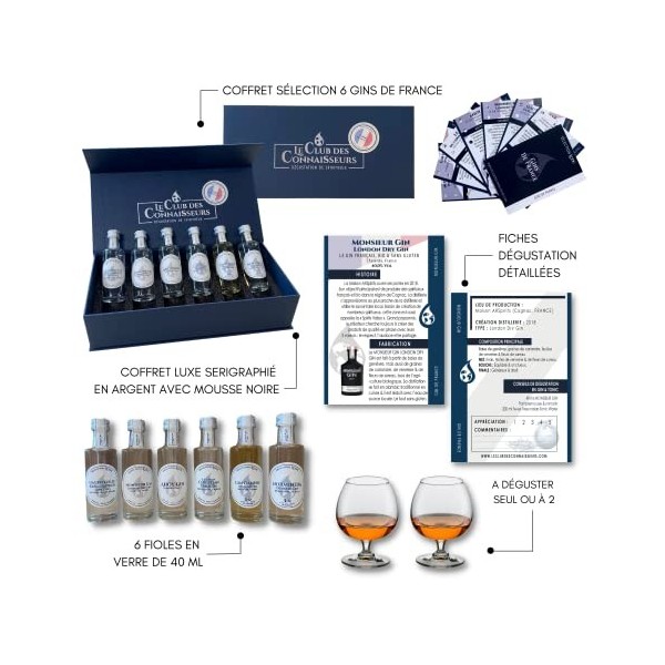 Coffret Dégustation Gin De France 6 x 40ml - En Solo Ou Duo - Dry Gin, London Dry Gin, Distilled Gin