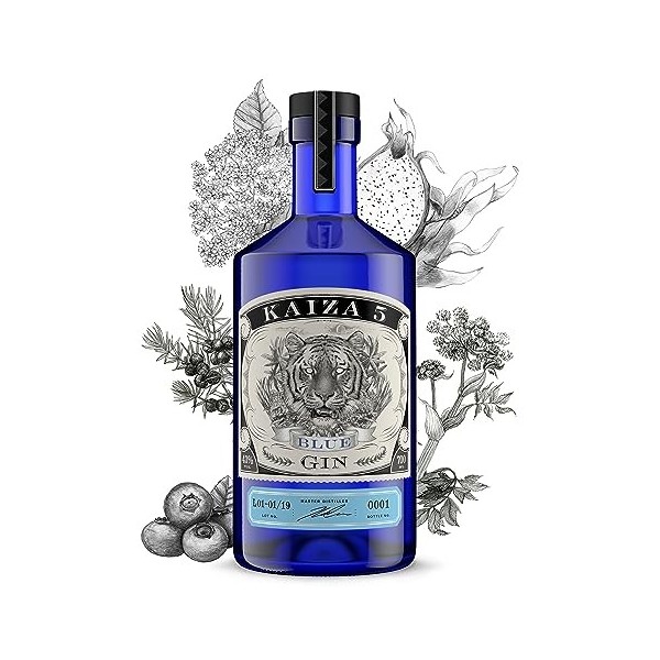 KAIZA 5 BLUE GIN – 0,7 l - 43% | Gin dAfrique du Sud/Le Cap | Floral, fruité, frais | Sureau, myrtille et fruit du dragon