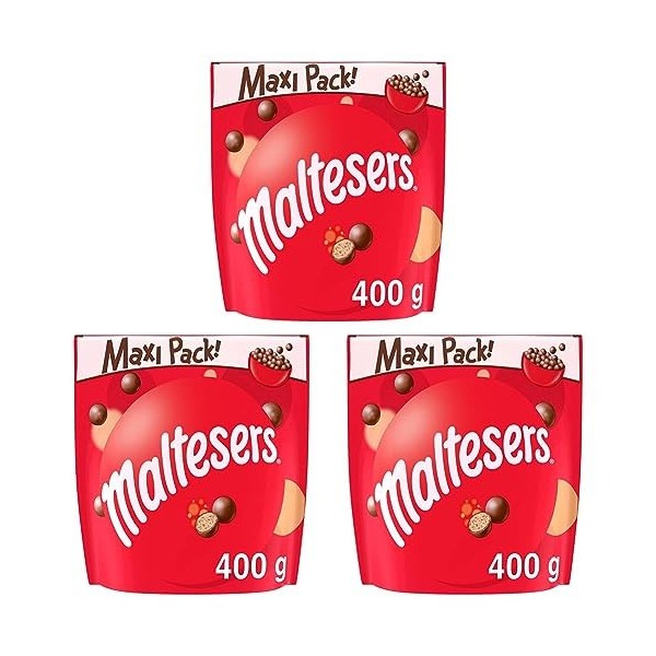 MALTESERS - Bonbons chocolat au lait cœur croquant - Sachet de 400g Lot de 3 