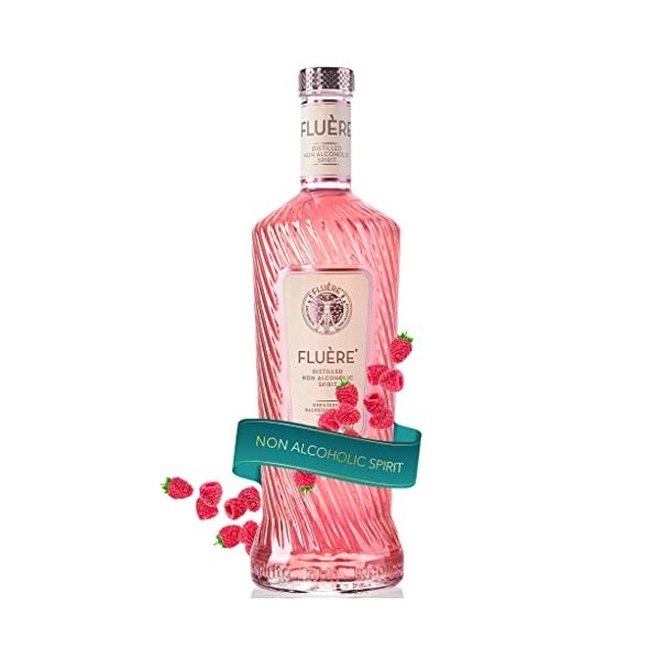 FLUÈRE Raspberry ALTERNATIVE AU GIN ROSE – Mélange de framboises fraîches, spiritueux distillé sans alcool, 700ml | Faible te