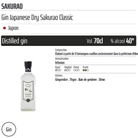 Gin Japanese Dry Sakurao Classic - Origine Japon - 70cl
