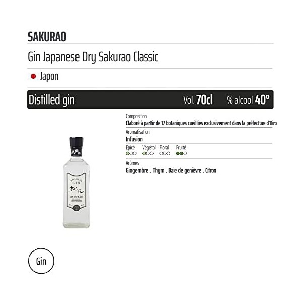 Gin Japanese Dry Sakurao Classic - Origine Japon - 70cl