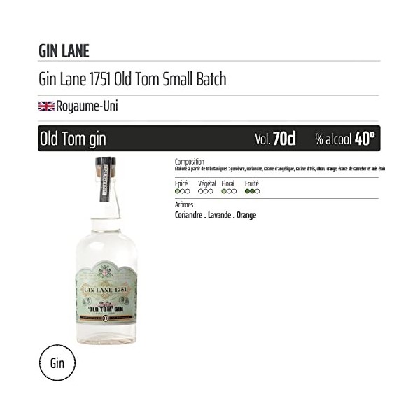 Gin Lane 1751 Old Tom Small Batch - Origine Royaume-Uni - 70cl