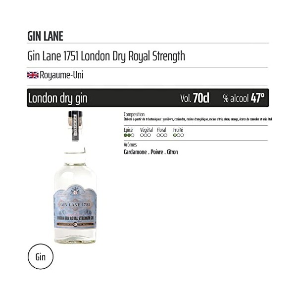 Gin Lane 1751 London Dry Royal Strength - Origine Royaume-Uni - 70cl
