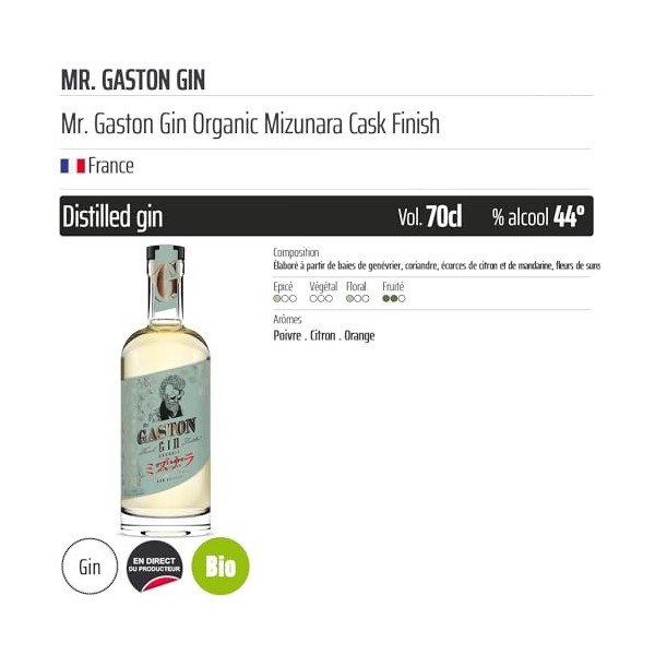Mr. Gaston Gin Organic Mizunara Cask Finish BIO - Origine France - 70cl