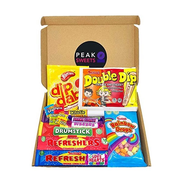 Peak Sweets Boîte à bonbons végane pour enfants – Boîte à bonbons rétro avec assortiment de bonbons Old School – Boîte aux le