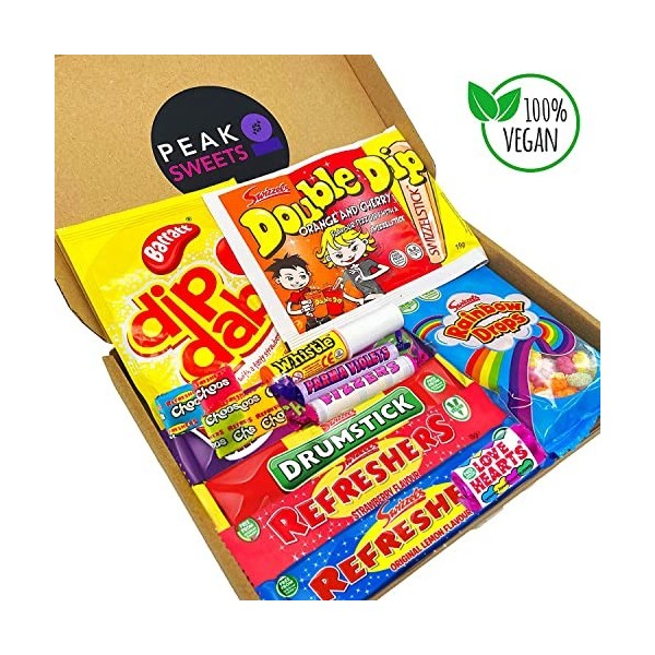 Peak Sweets Boîte à bonbons végane pour enfants – Boîte à bonbons rétro avec assortiment de bonbons Old School – Boîte aux le