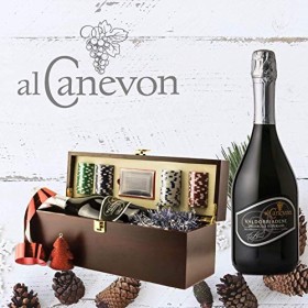 Boîte avec kit de poker avec bouteille de Brut DOCG de 750 ml + tire-bouchon offert - Récolte à la main - Al Canevon - Idée c
