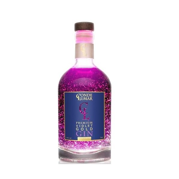 CONDE LUMAR - Gin Violet - Gin Premium Liqueur Gold 23K - Arôme Mûre et Fruits des Bois - Avec Certificat de Qualité Or - Bou