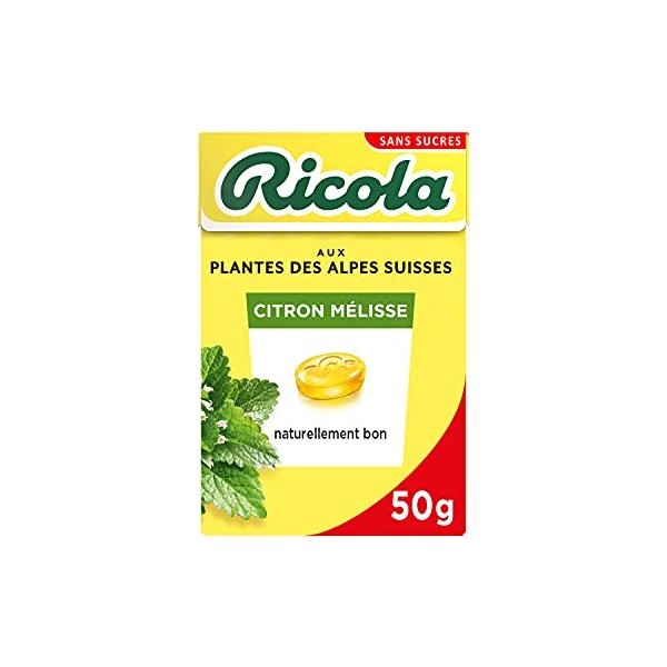 Ricola - Bonbons aux Plantes Suisses - Parfum Citron Mélisse - Rafraîchissant - Sans Sucres - Boîte de 50g