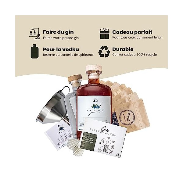 Coffret Gin DIY | Coffret Gin à Faire soi-même pour Femmes et Hommes | Kit Gin avec des Plantes et épices sélectionnées | Li
