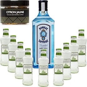 Gintonic - Gin Bombay Sapphire 40° + 9London Essence"Bitter Orange & Elderflower" - 70cl + 9 * 20cl + Pot de 20 tranches de