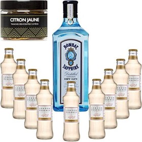 Gintonic - Gin Bombay Sapphire 40° + 9London Essence"Ginger Ale" - 70cl + 9 * 20cl + Pot de 20 tranches de Citron Jaune dés
