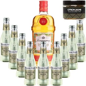 Pack Gintonic - Gin Tranqueray Flor de Sevilla + 9 Fever Tree Ginger Beer Water - 70cl + 9 * 20cl + Pot de 20 tranches de C