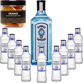 Gintonic - Gin Bombay Sapphire 40° + 9London Essence"Grapefruit & Rosemary" - 70cl + 9 * 20cl + Pot de 20 tranches de Orang