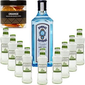 Gintonic - Gin Bombay Sapphire 40° + 9London Essence"Bitter Orange & Elderflower" - 70cl + 9 * 20cl + Pot de 20 tranches de