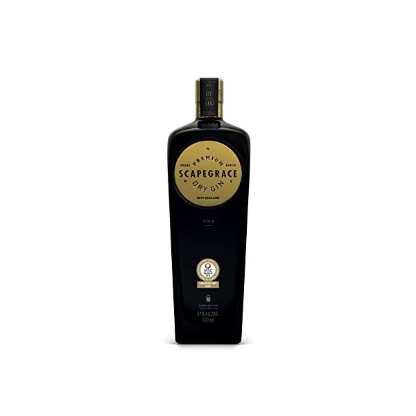 SCAPEGRACE Gold 57% - Dry Gin Premium - Small Batch - Navy Strength - Distillé Avec de LEau Glaciaire - 70cL