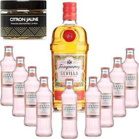 Pack Gintonic - Gin Tranqueray Flor de Sevilla + 9* London Essence"White Peach & Jasmin" + Pot de 20 tranches de Citron Jaune