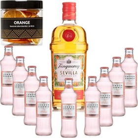 Pack Gintonic - Gin Tranqueray Flor de Sevilla + 9* London Essence"White Peach & Jasmin"+ Pot de 20 tranches dOrange déshydr