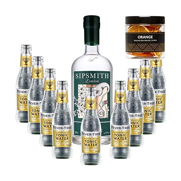 Pack Gintonic - Gin Sipsmith + 9 Fever Tree Indian Premium Water - 70cl + 9 * 20cl + Pot de 20 tranches dOrange déshydraté