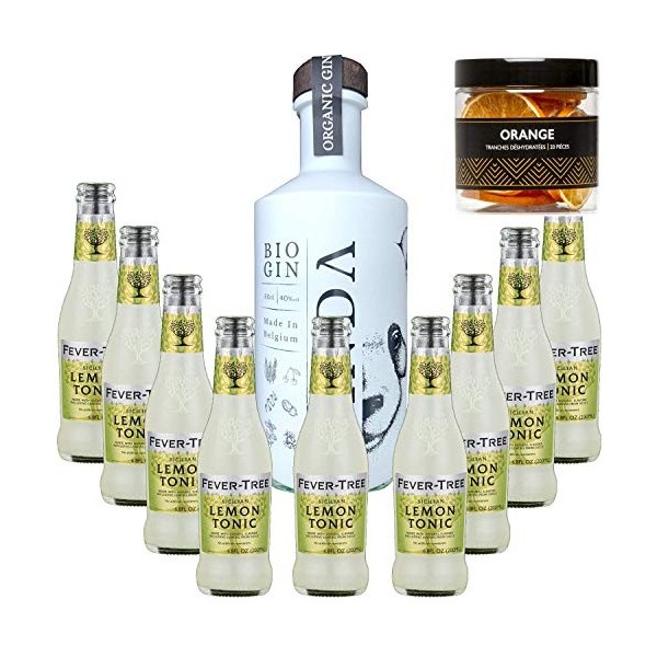 Pack Gintonic - Gin Panda + 9 Fever Tree Sicilian Lemon Water - 50cl + 9 * 20cl + Pot de 20 tranches dOrange déshydratées
