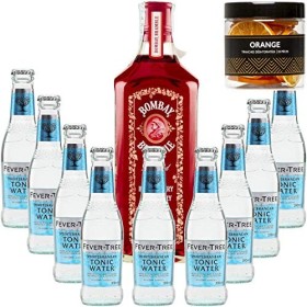 Pack Gintonic - Gin Bombay Raspberry + 9 Fever Tree Mediterranean Water - 70cl + 9 * 20cl + Pot de 20 tranches dOrange dés
