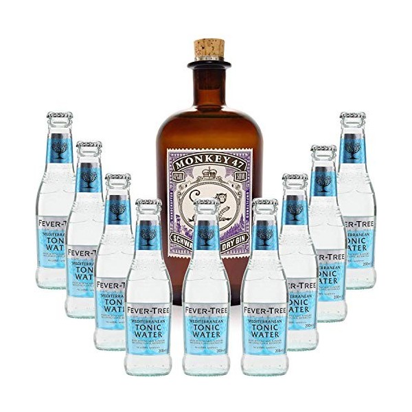 Pack Gintonic - Gin Monkey + 9 Fever Tree Mediterranean Water - 50cl + 9 * 20cl 