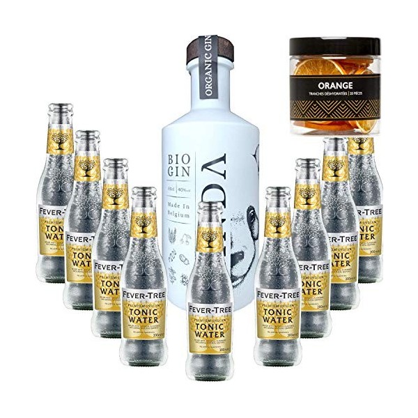 Pack Gintonic - Gin Panda + 9 Fever Tree Indian Premium Water - 50cl + 9 * 20cl + Pot de 20 tranches dOrange déshydratées
