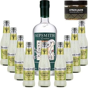 Pack Gintonic - Gin Sipsmith + 9 Fever Tree Sicilian Lemon Water - 70cl + 9 * 20cl + Pot de 20 tranches de Citron jaune dés