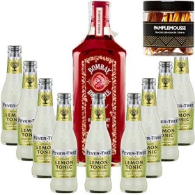 Pack Gintonic - Gin Bombay Raspberry + 9 Fever Tree Sicilian Lemon Water - 70cl + 9 * 20cl + Pot de 20 tranches de Citron j
