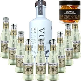 Pack Gintonic - Gin Panda + 9 Fever Tree Ginger Beer Water - 50cl + 9 * 20cl + Pot de 20 tranches dOrange déshydratées